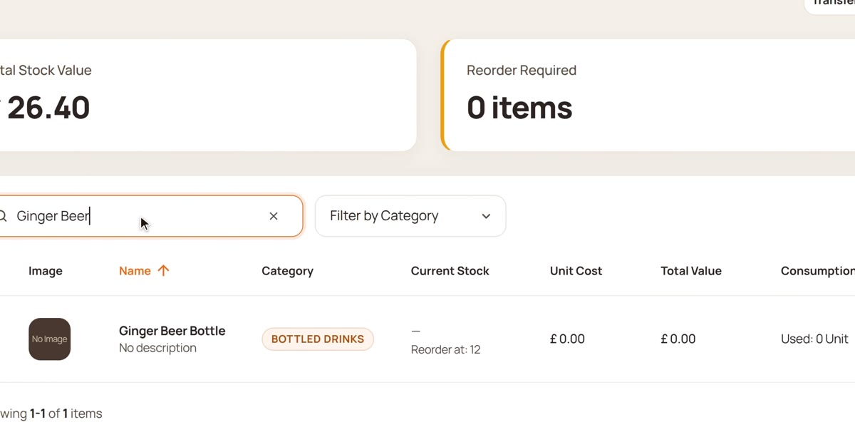 A stock item with a reorder level of 12
